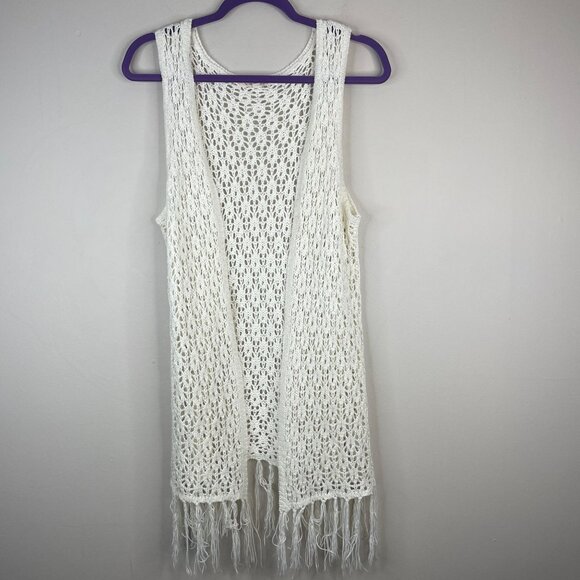 Pink Rose Sweaters - Pink Rose Crochet Sweater Vest Womens Medium Festival Hippie Longline Fringe